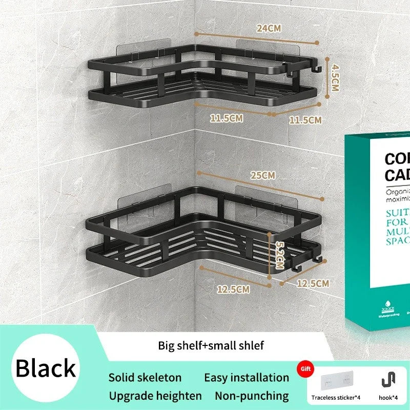 Double Layer Stainless Steel Corner Shelf Wall Mount No Drilling