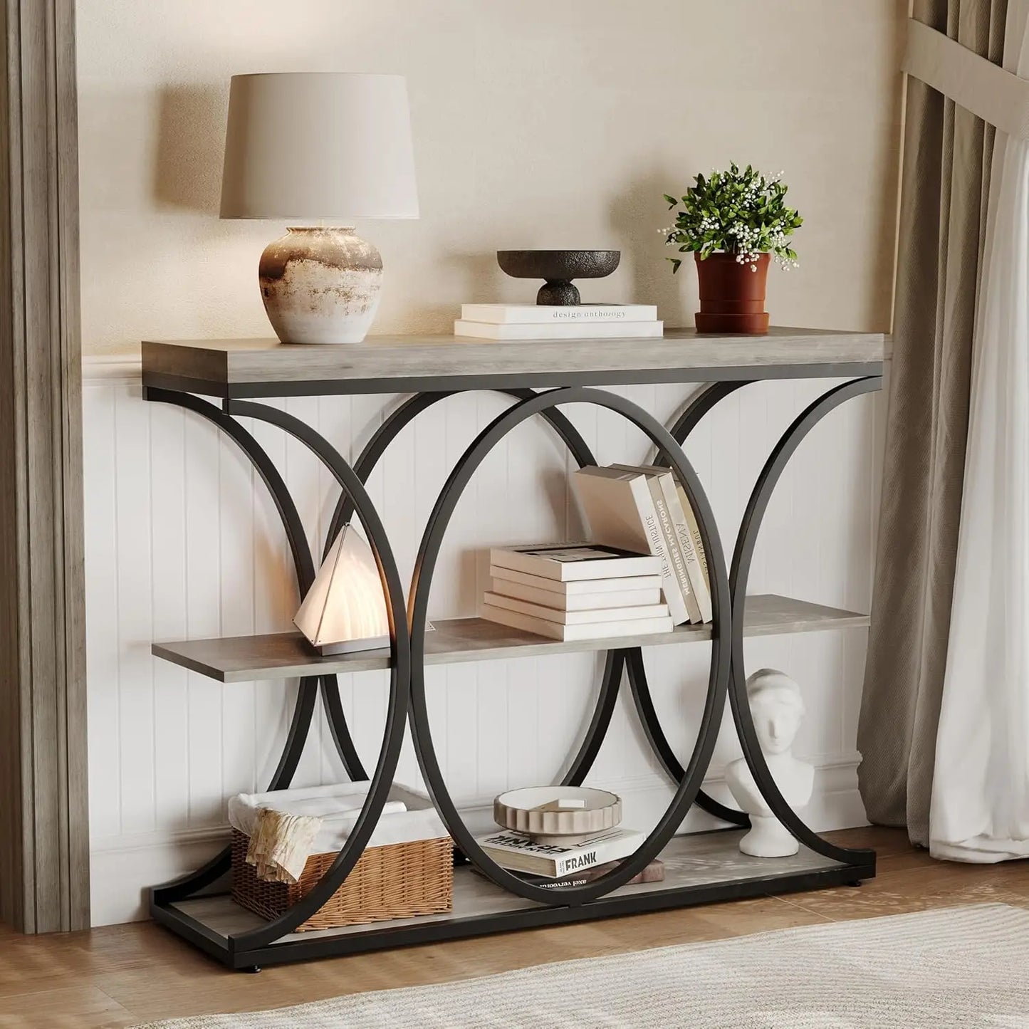 HiMISS Console Table Entryway With Metal Frame And Storage Shelves