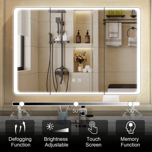 Onesaimei LED Bathroom Medicine Cabinet Mirror With Two Doors