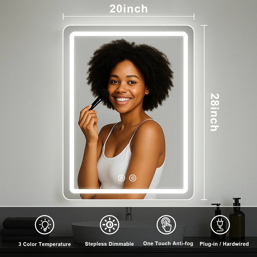 MYGIIVOVO Dimmable LED Backlit Fogless Bathroom Mirror Wall Mounted
