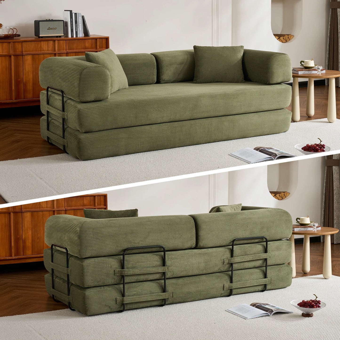 THOLASIS Velvet Folding Convertible Sofa Bed For Small Spaces