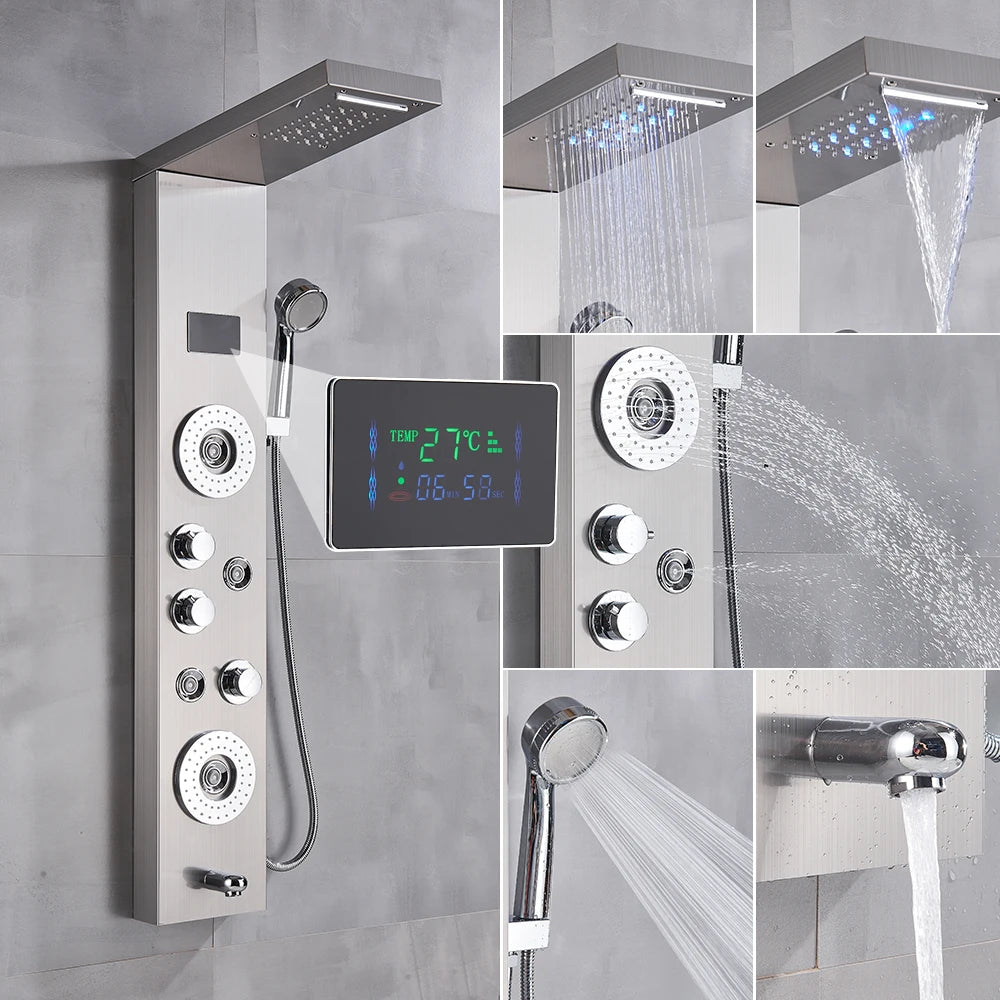 Uythner LED Shower Panel System With Temperature Display Mixer Tap