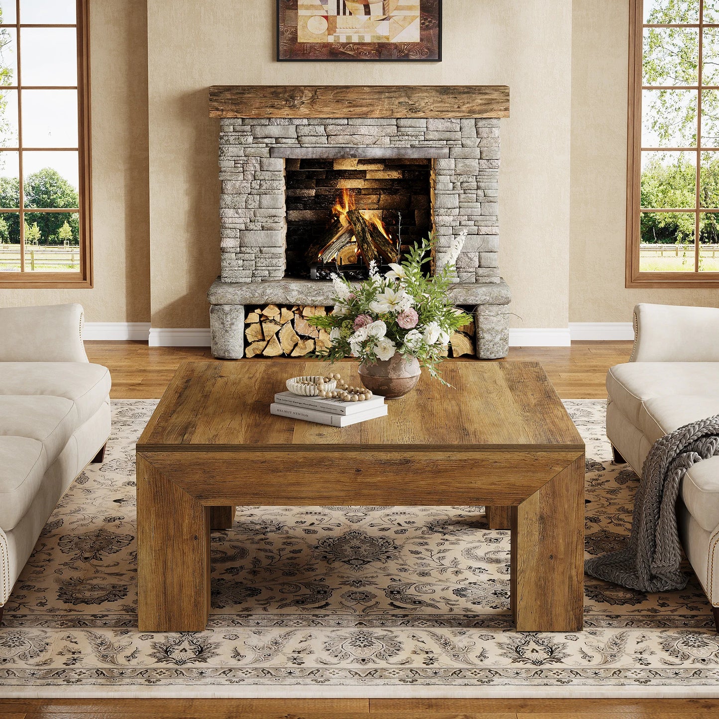 Tribesigns Square Coffee Table For Living Room With Wooden Legs