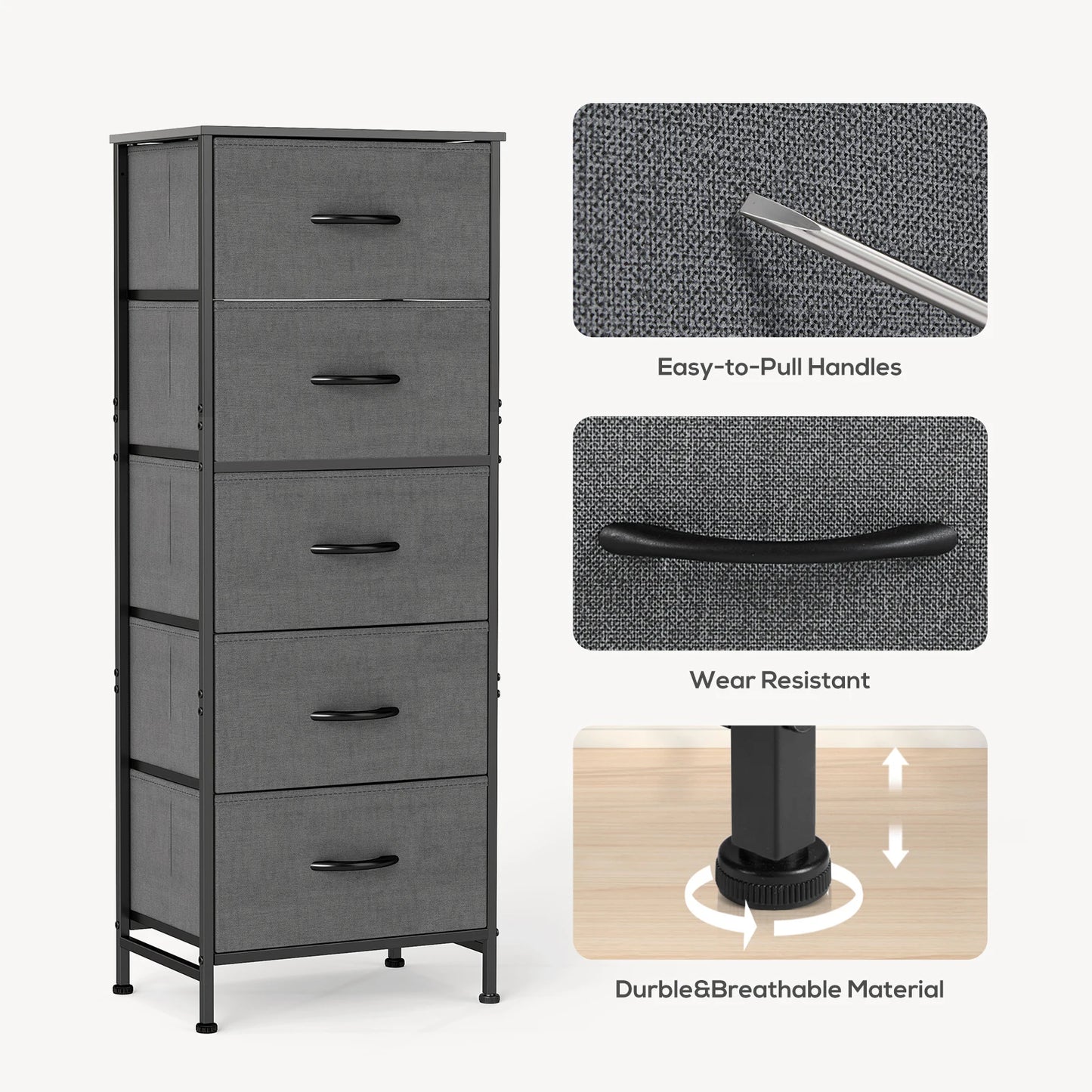 JHK Five Fabric Drawers Cabinet For Living Room Storage
