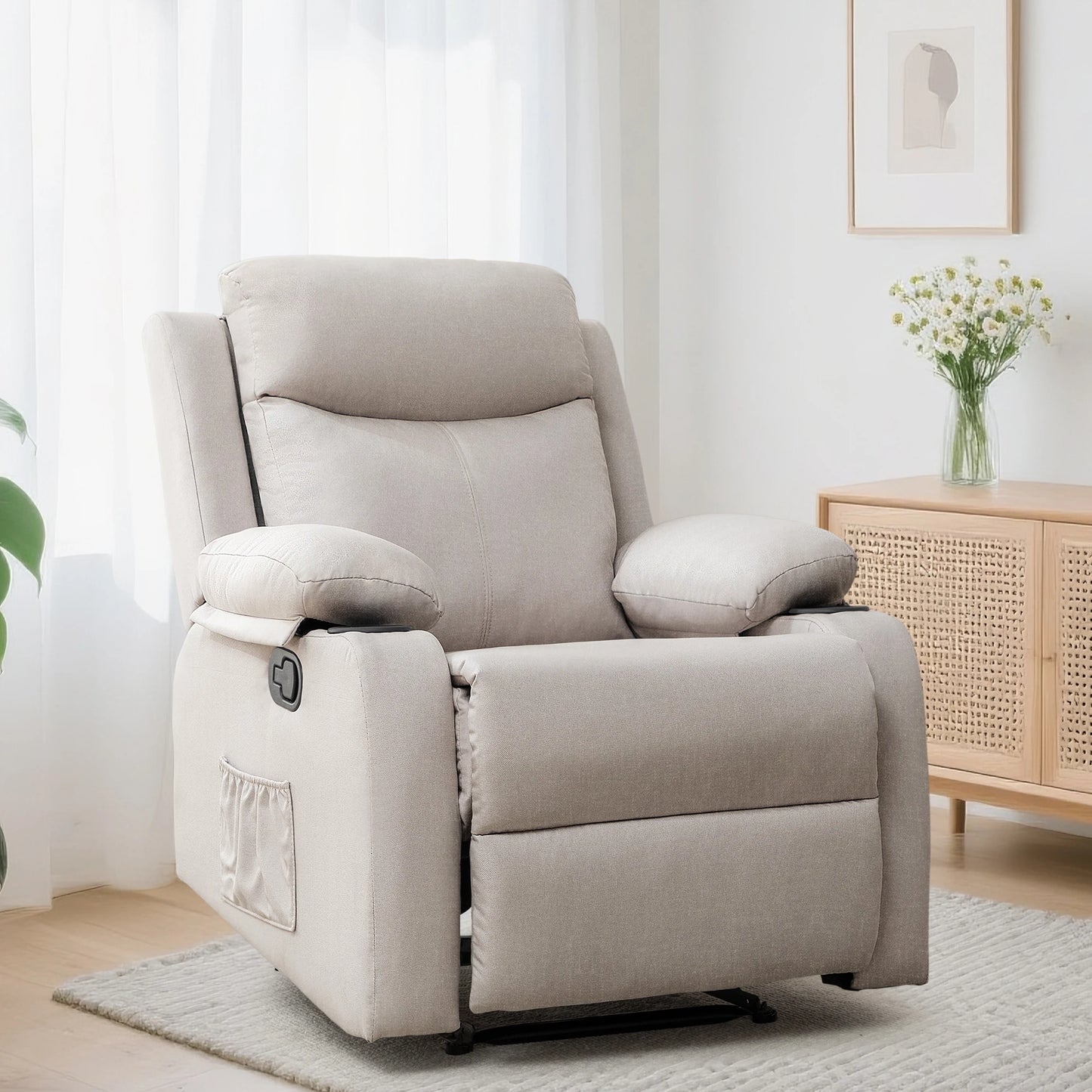 KORSER Small Manual Recliner With Cup Holders And Side Pockets