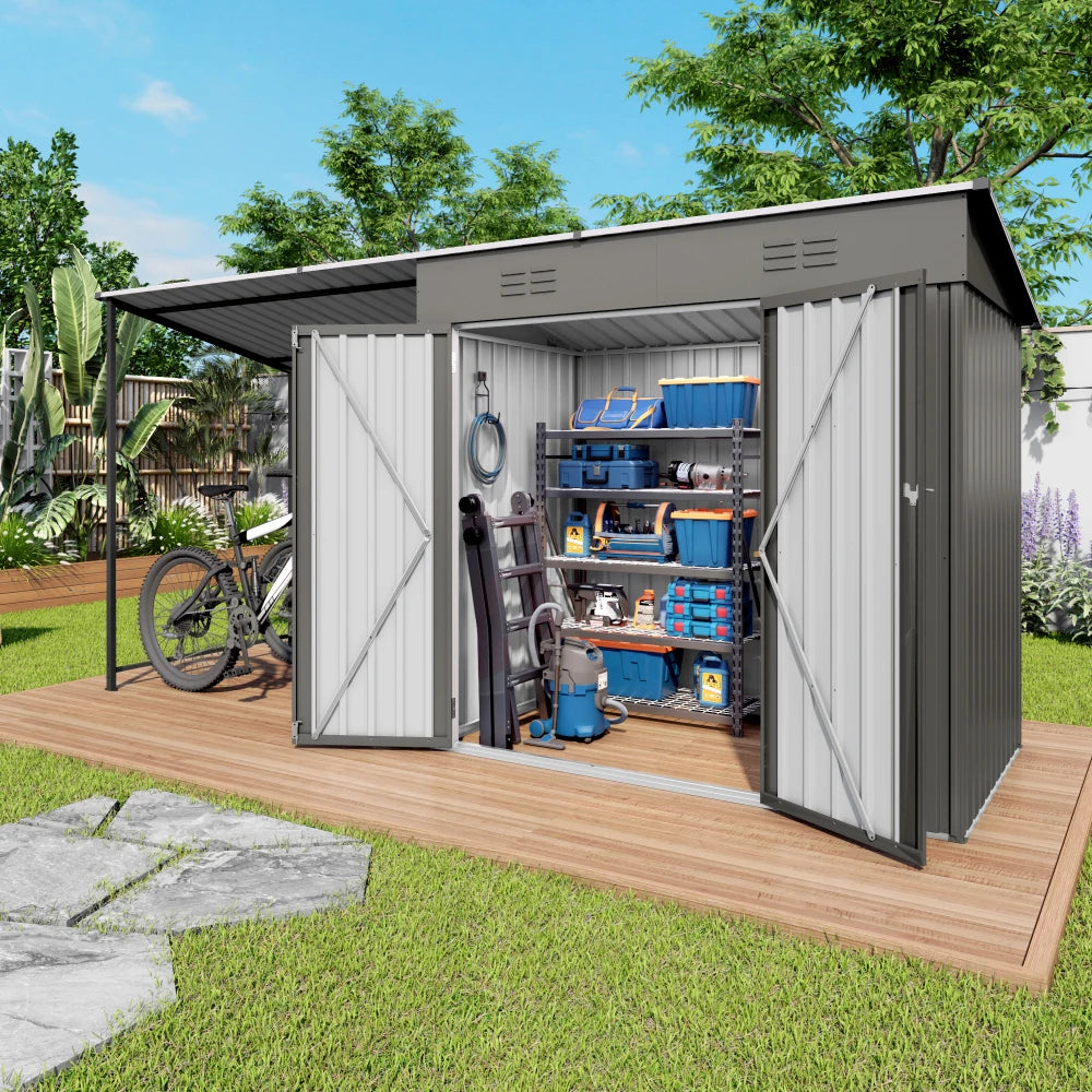 Metal Lean To Shed With Open Pergola And Attached Gazebo