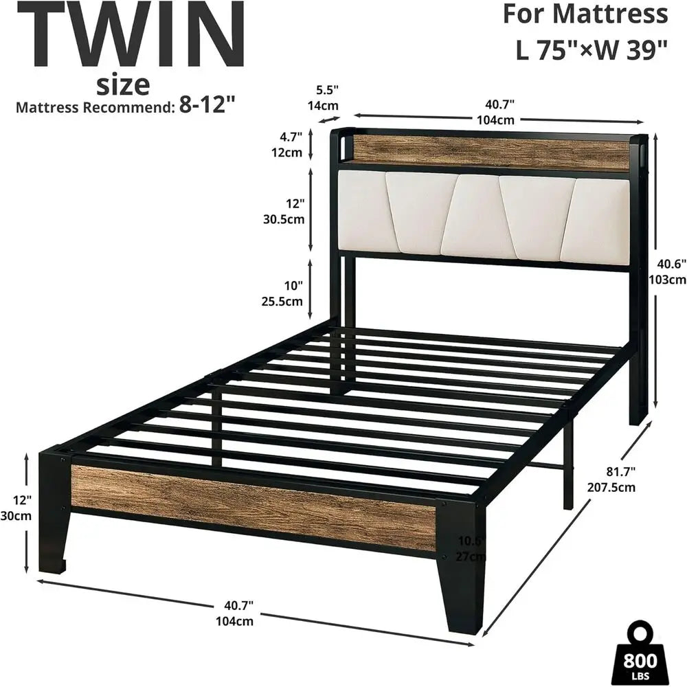 LIKIMIO Bed Frames With Storage Headboard And Charging Station