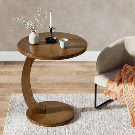 Little Tree Round C Shaped Wooden End Table For Living Room