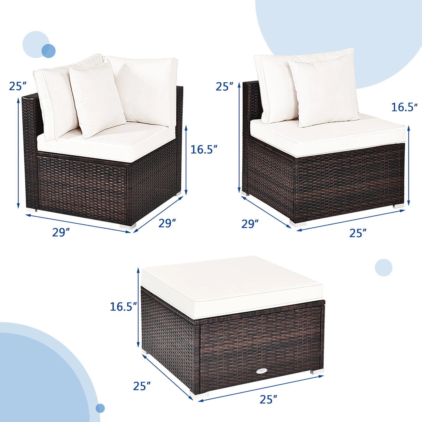 HOMASIS 4-Piece Patio Rattan Sofa Set With Cushions And Ottoman