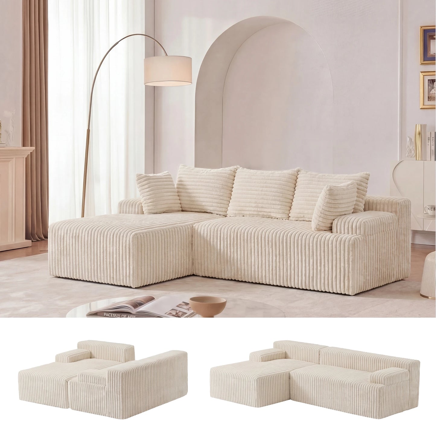 Redlife L Shaped Corduroy Sectional Sofa No Assembly Required