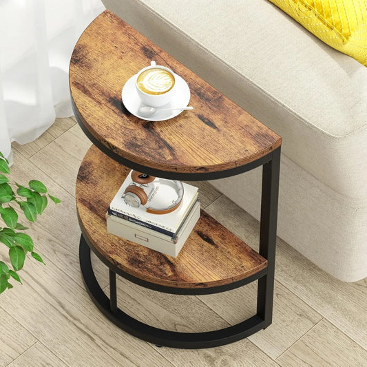 Little Tree Two Tier End Table Semi Circle With Storage Shelf