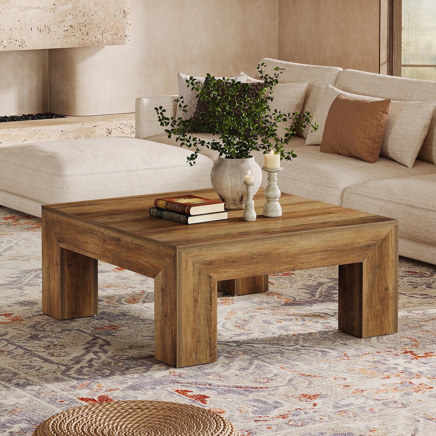 Tribesigns Square Coffee Table For Living Room With Wooden Legs