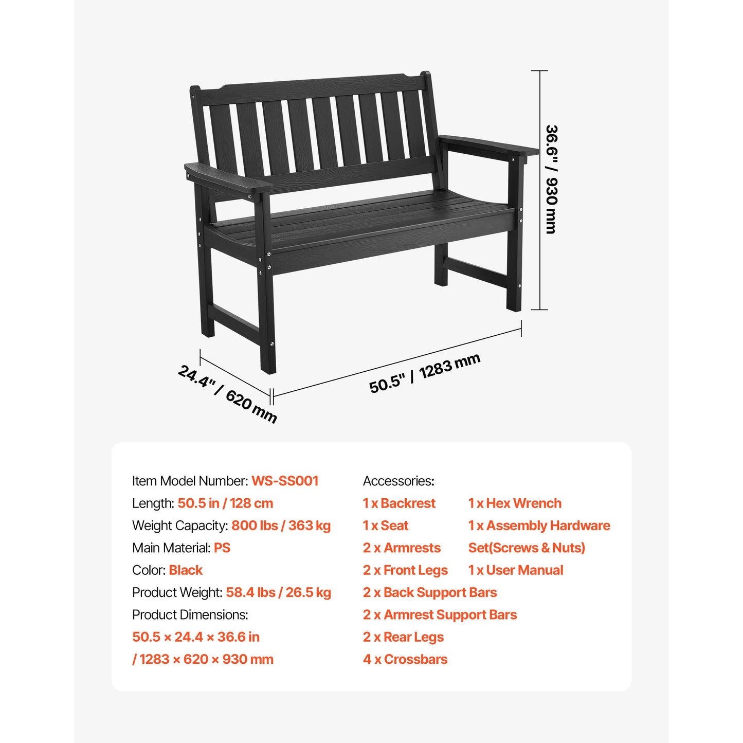 SucceBuy Outdoor Wood And Metal Garden Bench 480 Lbs Capacity