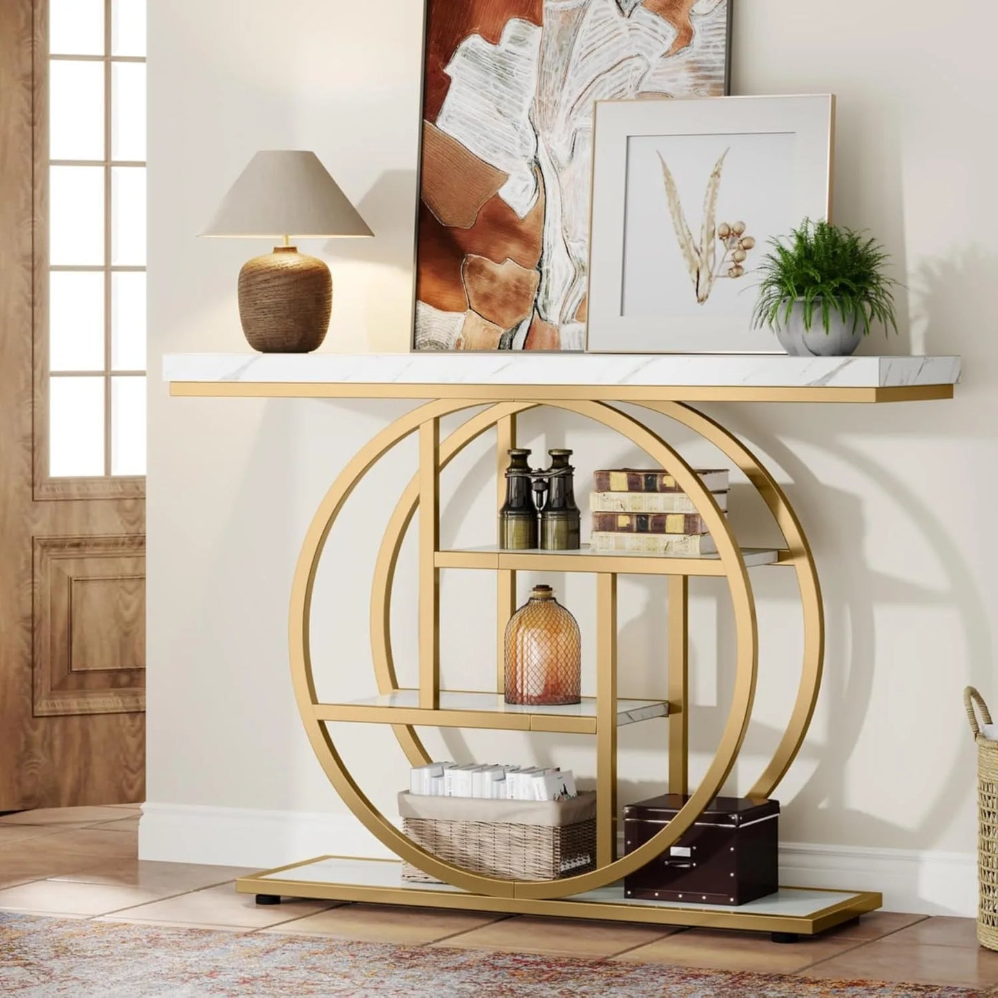 LITTLE TREE Industrial 4 Tier Console Table With Storage Shelves