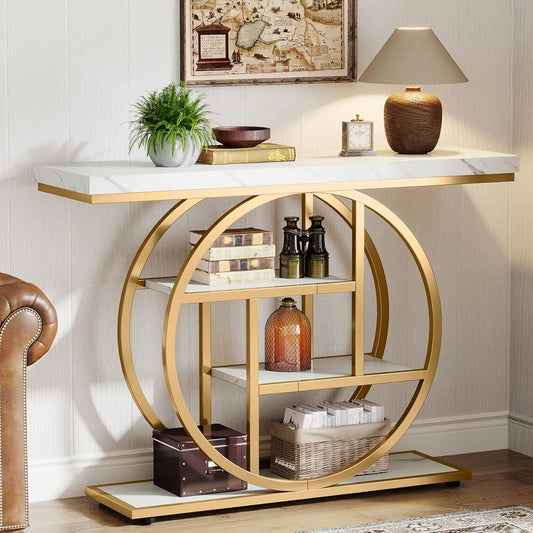 LITTLE TREE Industrial 4 Tier Console Table With Storage Shelves