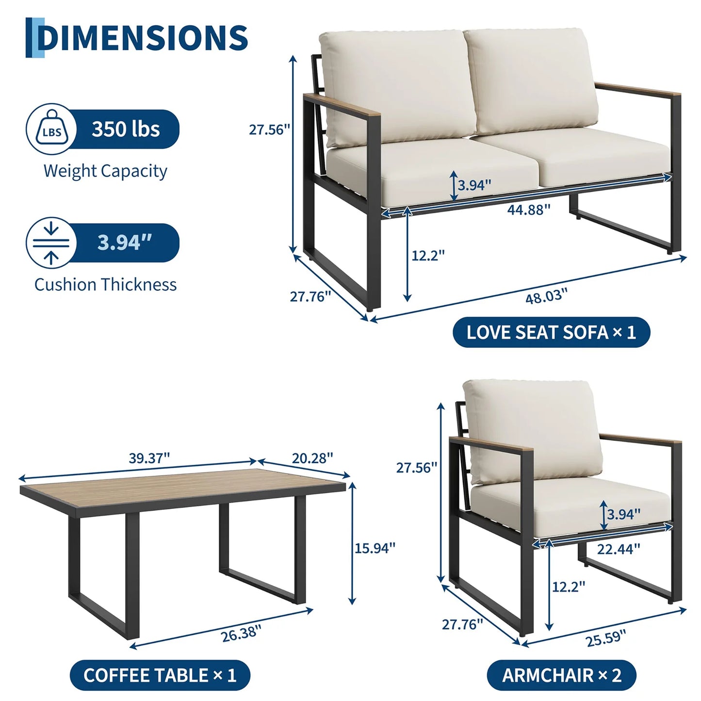 HobbyLane Modern Outdoor Patio Set With Coffee Table Cushions Sofa