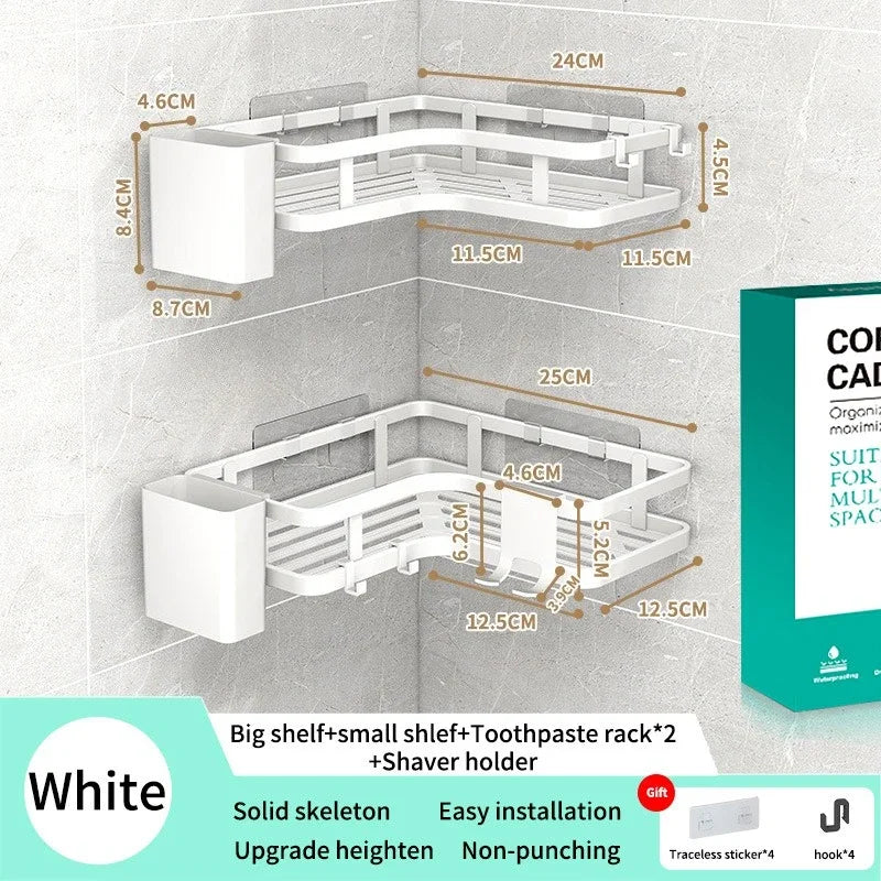 Double Layer Stainless Steel Corner Shelf Wall Mount No Drilling