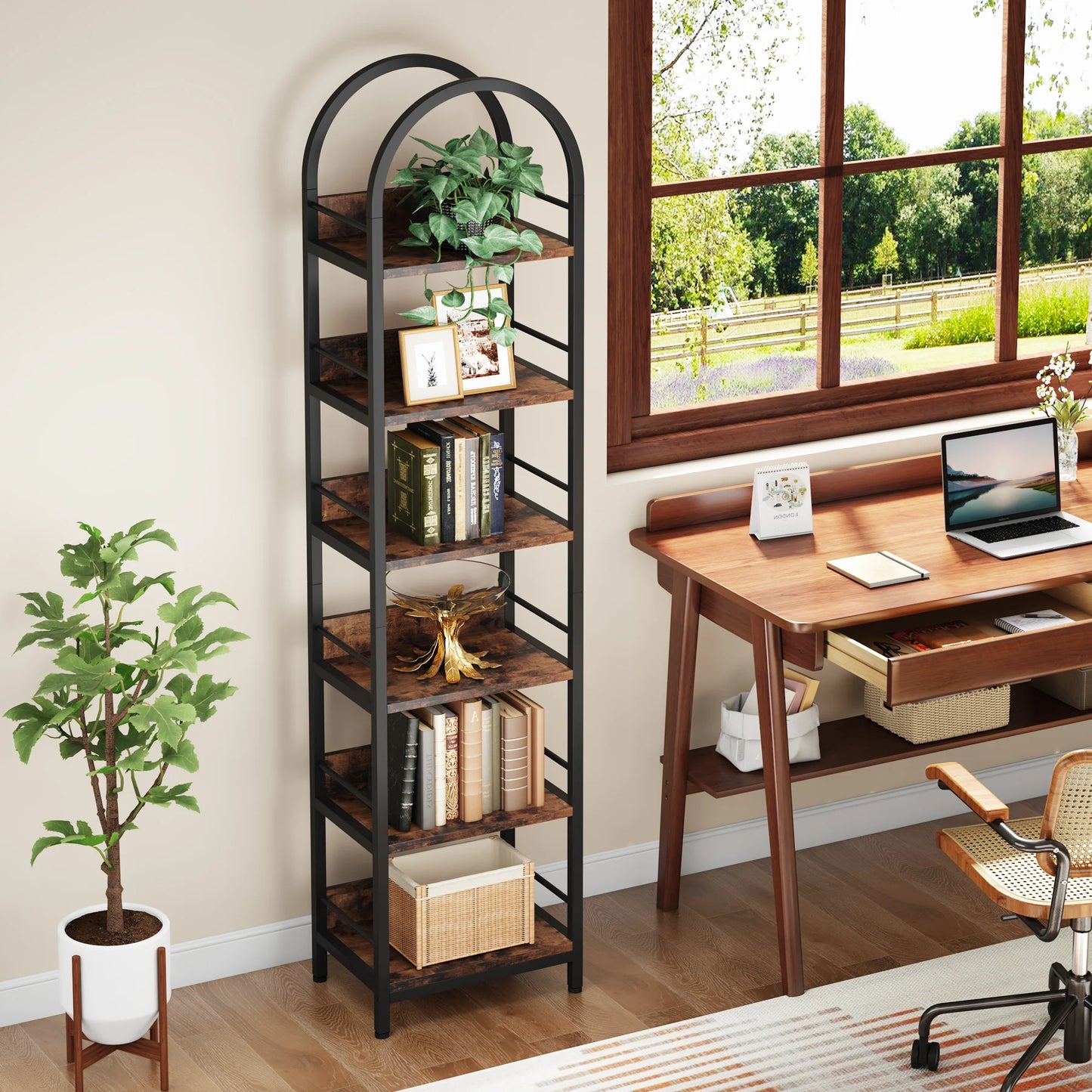 Little Tree 6-Tier Corner Arched Bookcase Freestanding Display Shelves