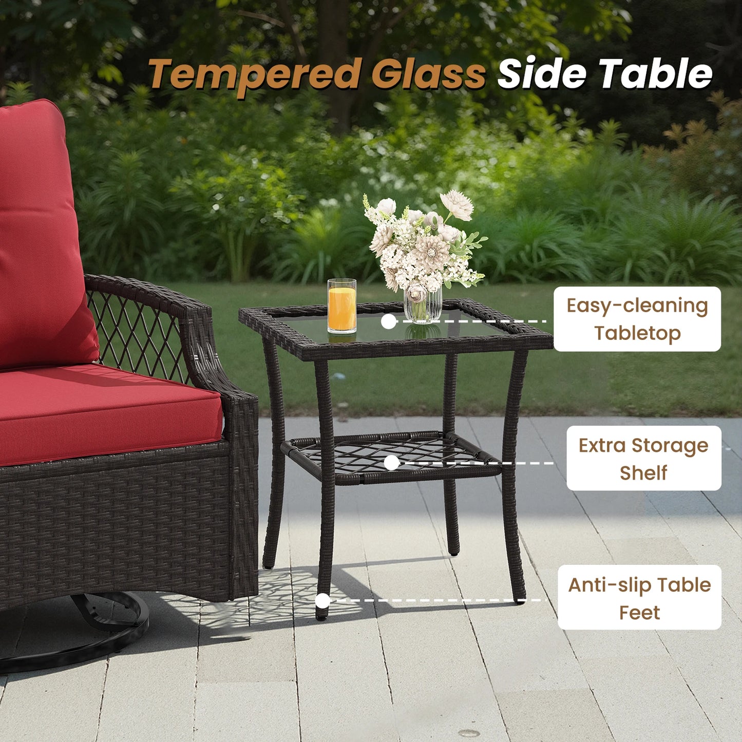 Three Piece Swivel Patio Bistro Set With Cushions Outdoor All Weather Rattan