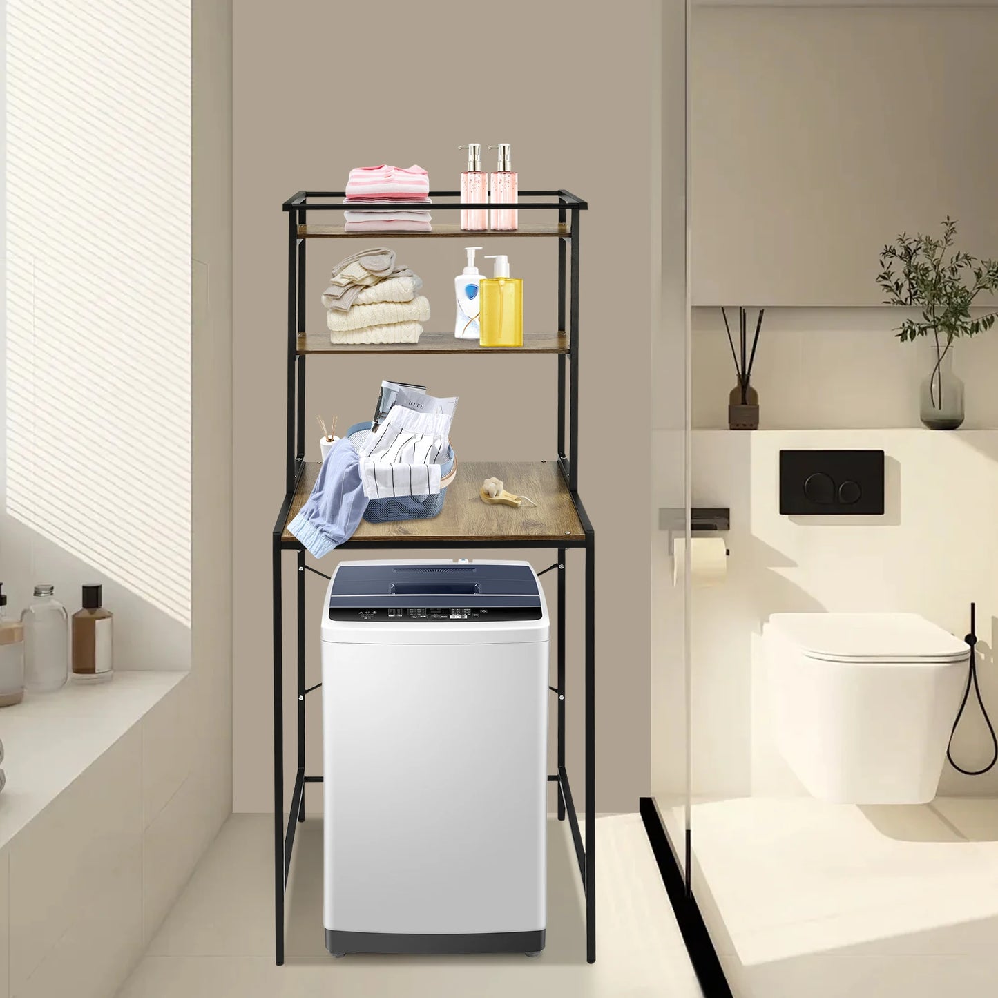 Triple Tier Washer And Dryer Shelf Cabinet Over Washing Machine