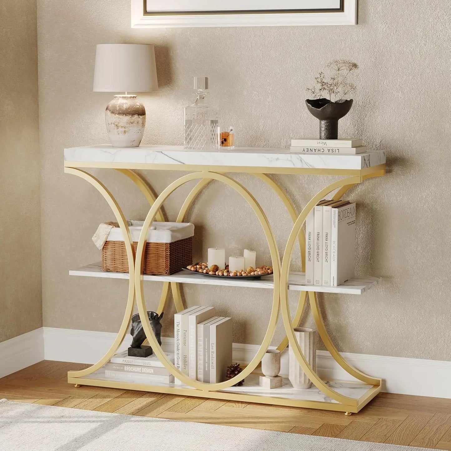 HiMISS Console Table Entryway With Metal Frame And Storage Shelves