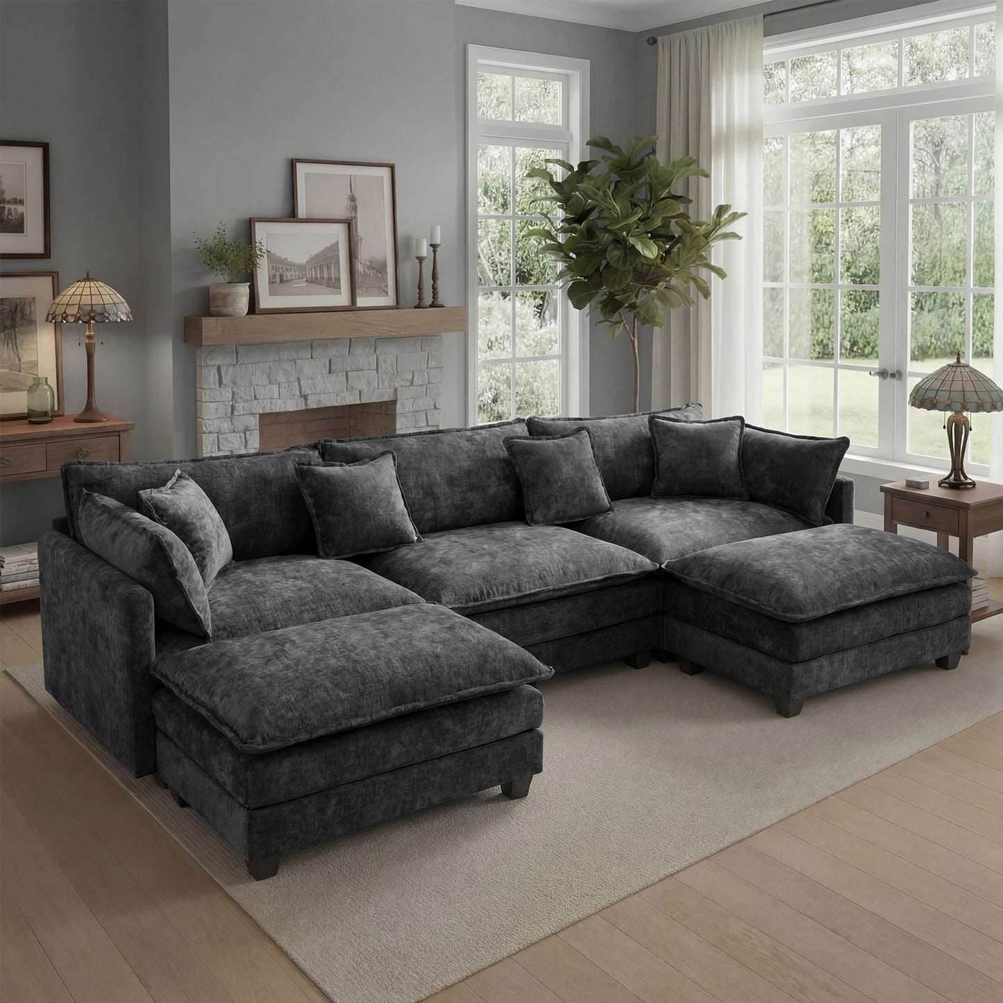 Redlife Modular Sectional Sofa With Ottoman And Solid Wood Frame